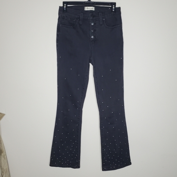 Madewell Black Scattered Metallic Dot High Rise Cali Demi Boot Cut Flare Jeans - Picture 5 of 15